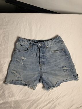 wild fable Light Blue Distressed High-Rise Denim Shorts